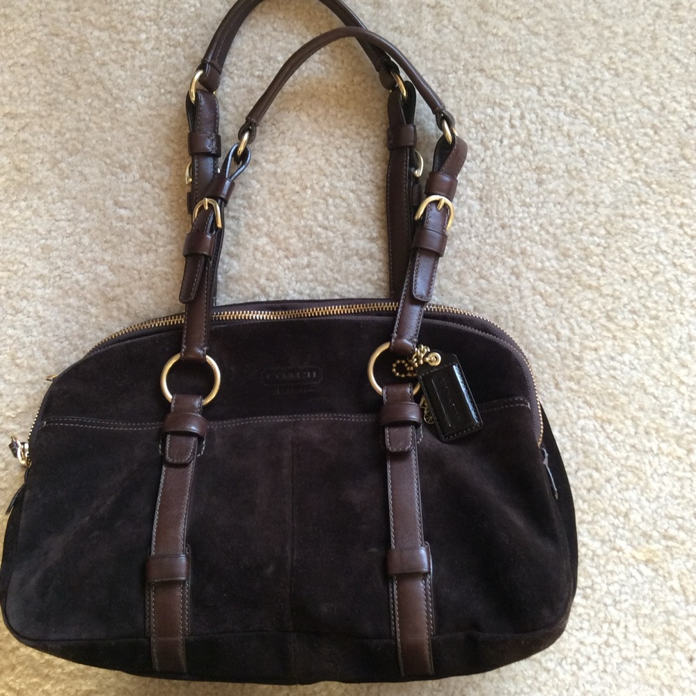 Vintage Coach Dark Brown Suede Shoulder Bag